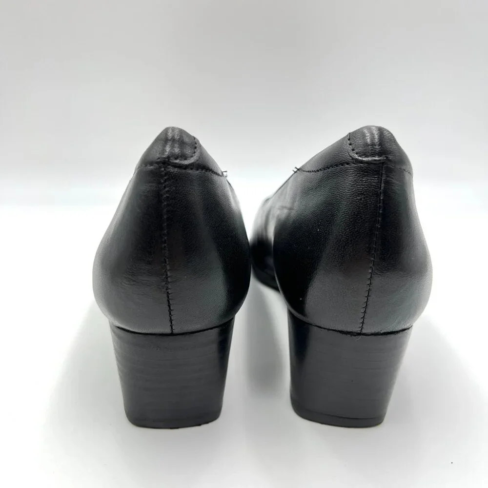 8N 8 NARROW‎ WIDTH Clarks Womens Rosalyn Belle Black Leather Pumps Heels Shoes